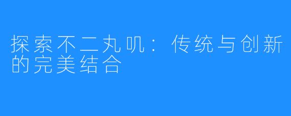 探索不二丸叽：传统与创新的完美结合